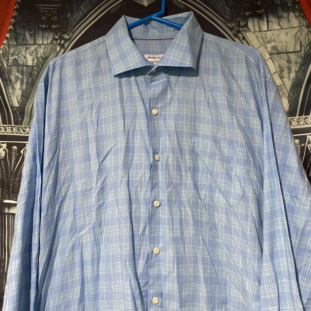 Peter Millar Long Sleeve Checker Pattern Button Down Men's Shirt XL Countryclub
